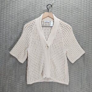 Liz Claiborne White Pointelle Crochet Cardigan-Sz S